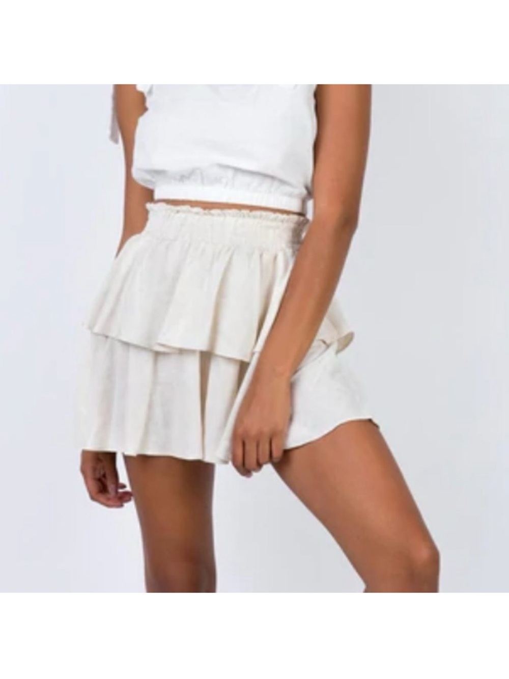 Princess Polly Cream Tiered Ruffle Mini Skirt